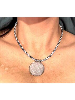 Toscano Stainless Steel Reversible Pendant Necklace With Braided Cord